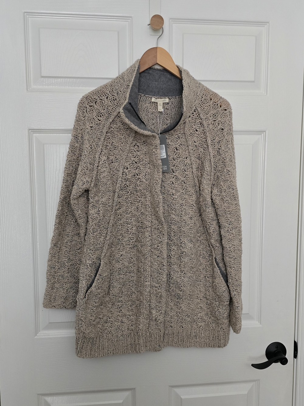 Eileen Fisher Oat Textured Zip-Front Knit Sweater Jacket